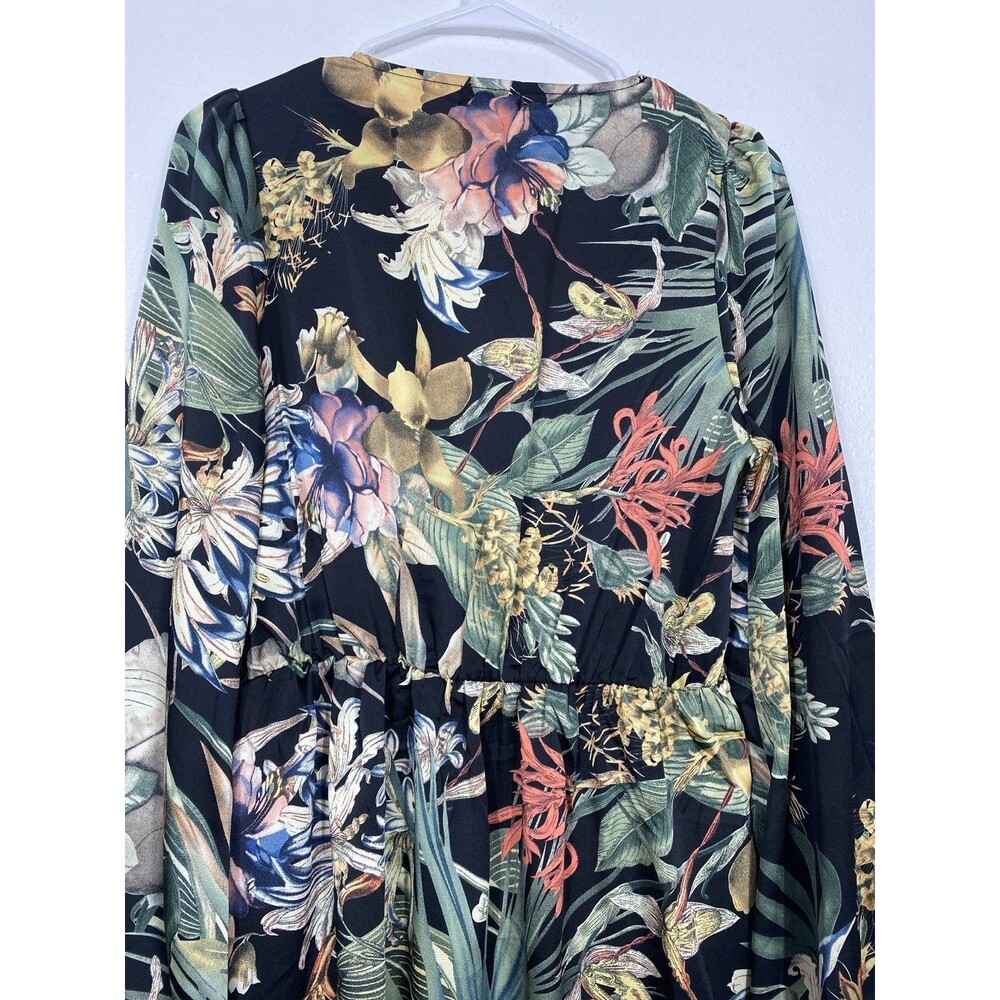 Miss Avenue Long Sleeve Black Floral Printed High Low Dress Size Medium Romantic - Picture 6 of 15